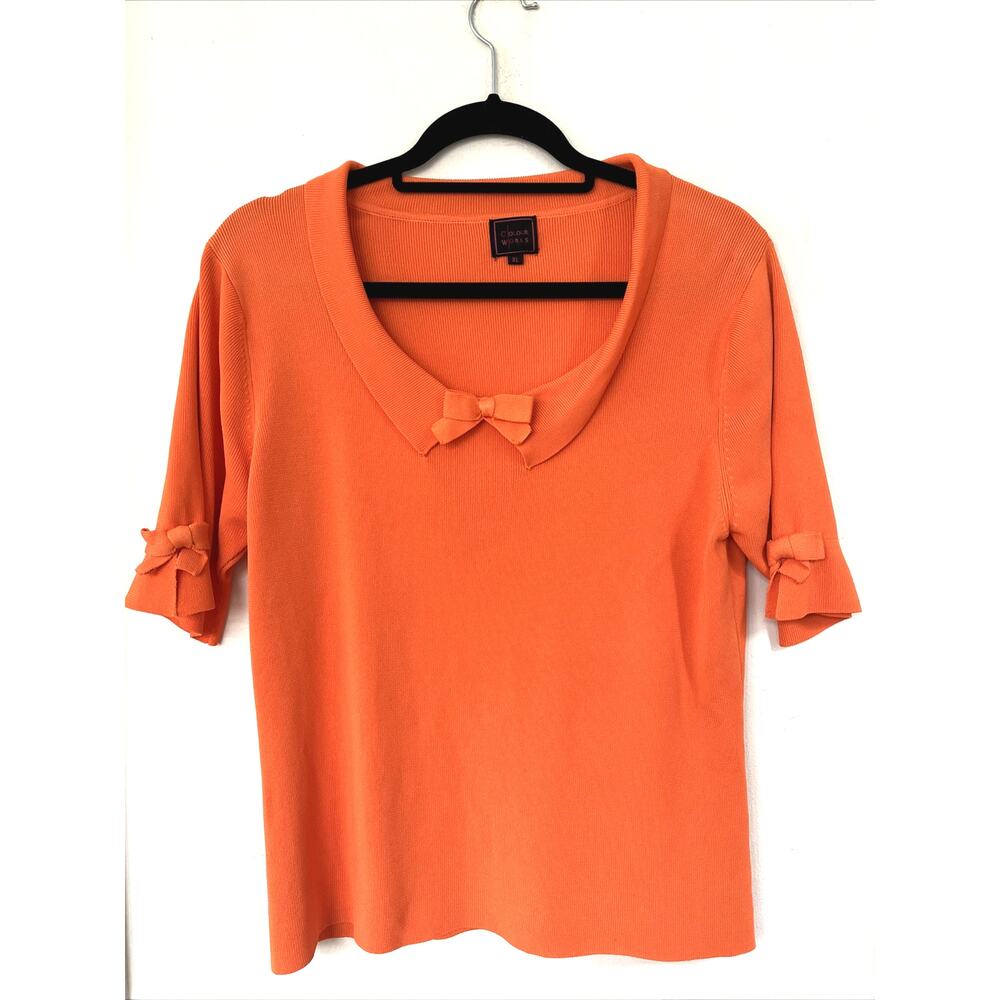 Colour Works Orange Boat Neck Bow Detail Short Sleeve Top SZ XL